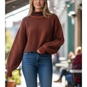 Good American Women's Cropped Sweater Size Large Chocolate Rust Ribbed